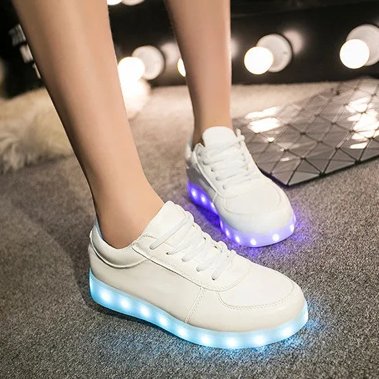 Unisex Cool LED Light Lace Up Luminous  Flat Sneaker Shoes
