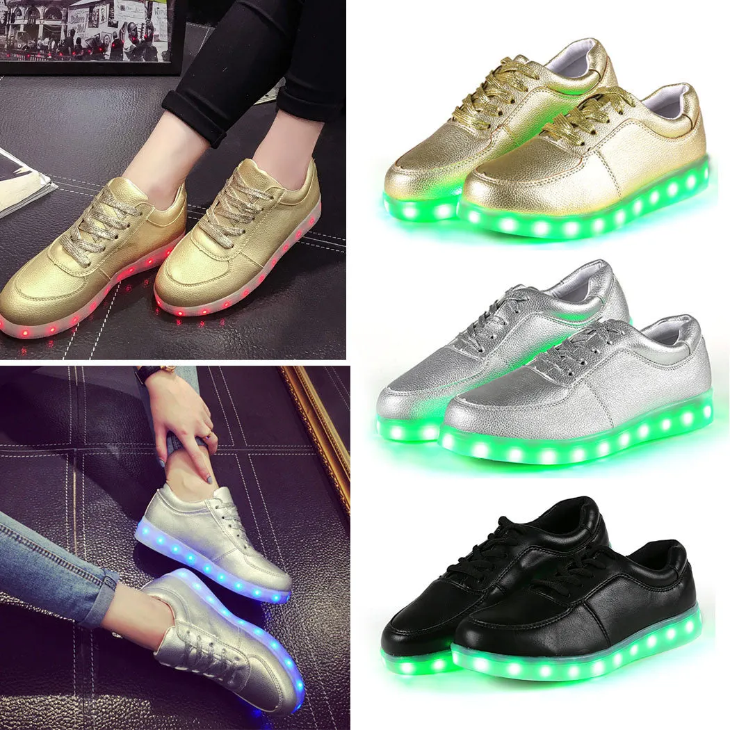 Unisex Cool LED Light Lace Up Luminous  Flat Sneaker Shoes