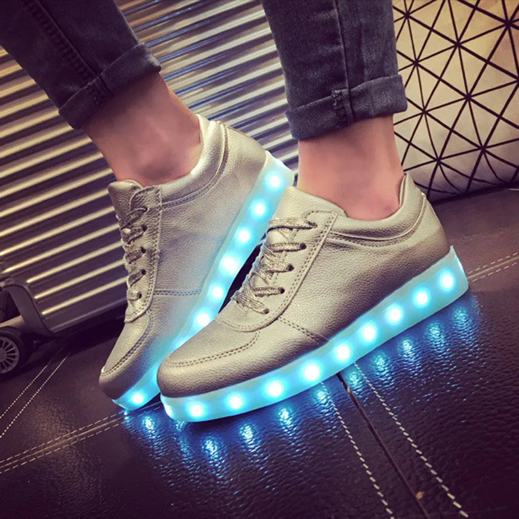 Unisex Cool LED Light Lace Up Luminous  Flat Sneaker Shoes
