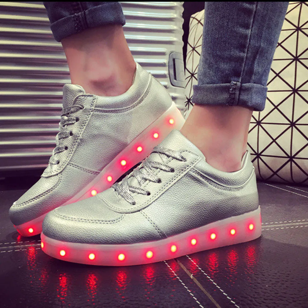 Unisex Cool LED Light Lace Up Luminous  Flat Sneaker Shoes