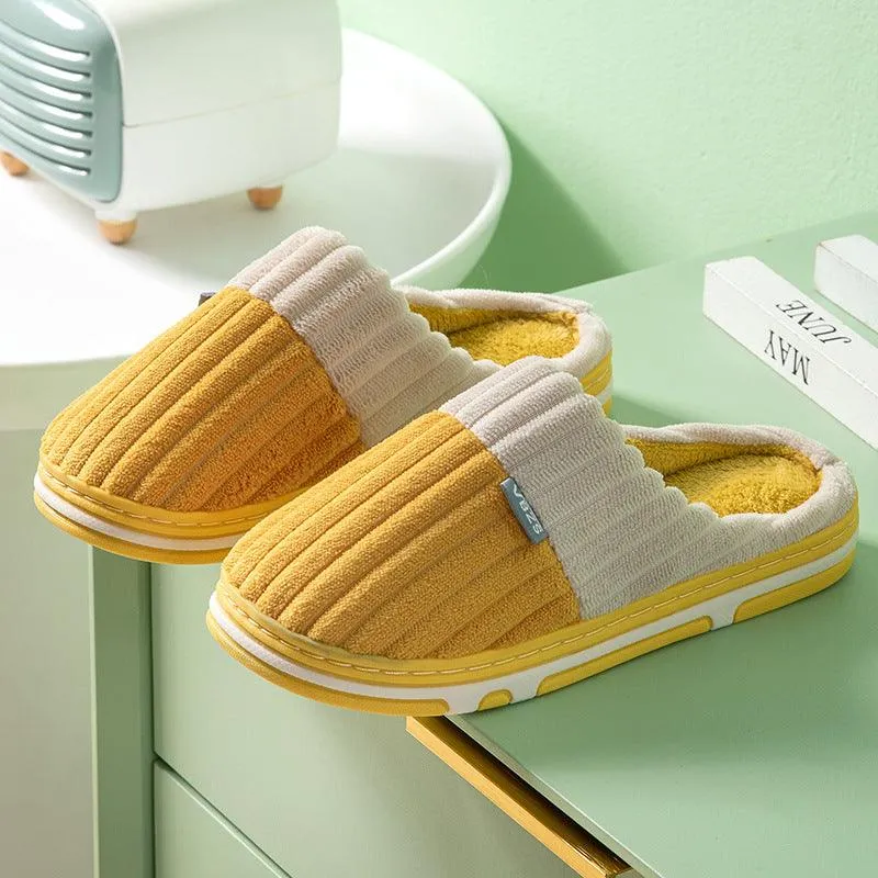 Unisex Winter Slippers Corduroy Shoes Couples Bedroom Slippers Women Men