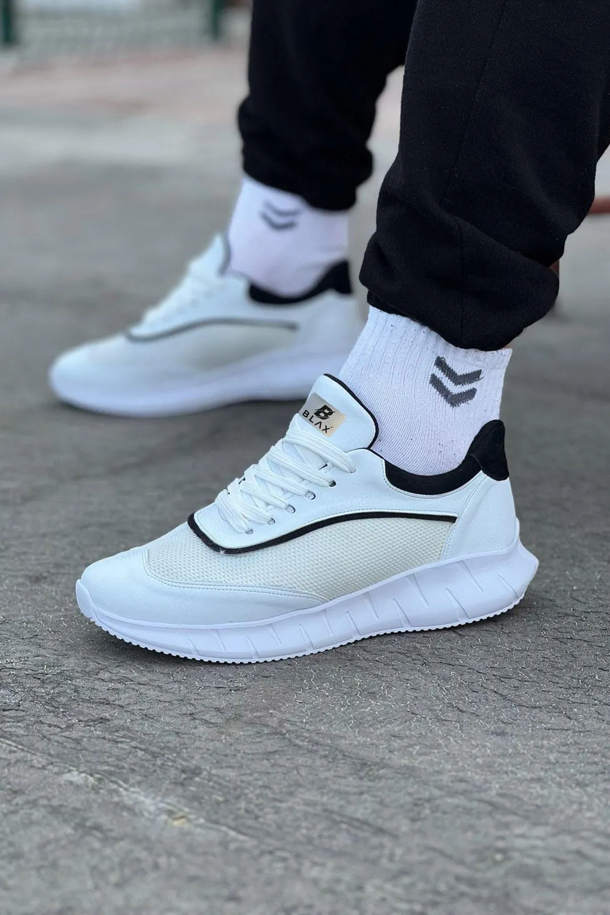 WG062 White Black Knitwear Men's Sports Shoes