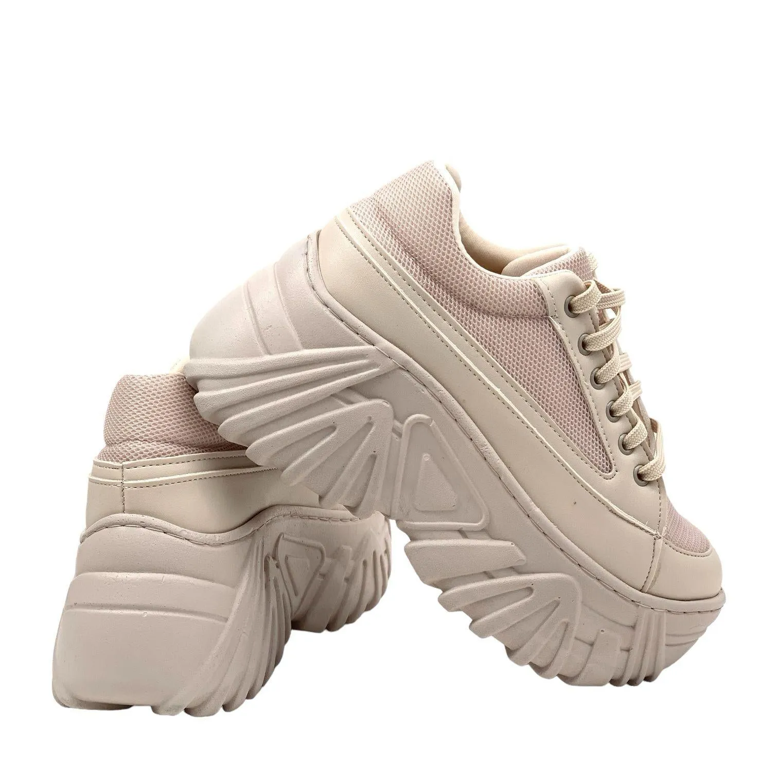 Women's beige high sole sneaker sports shoes
