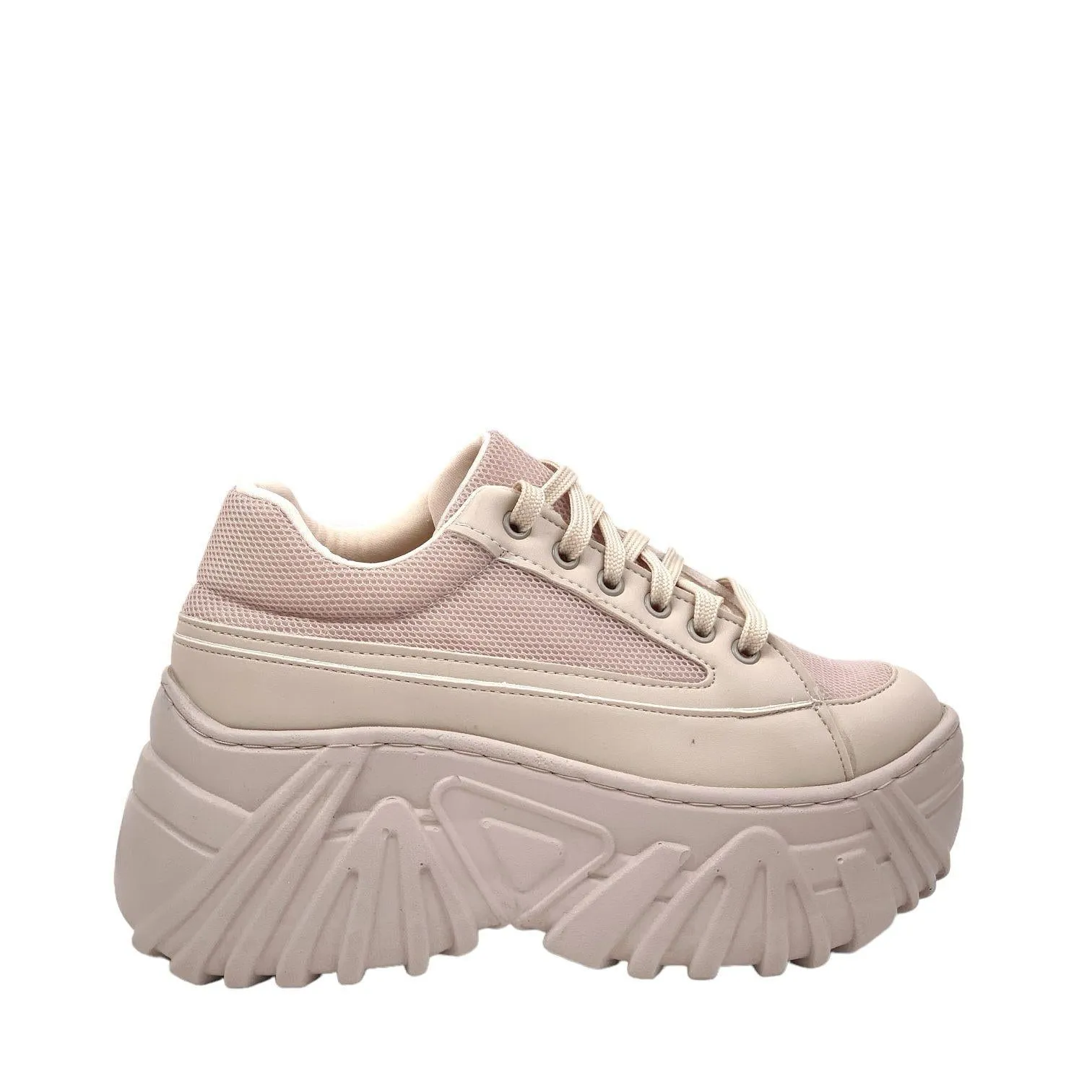Women's beige high sole sneaker sports shoes