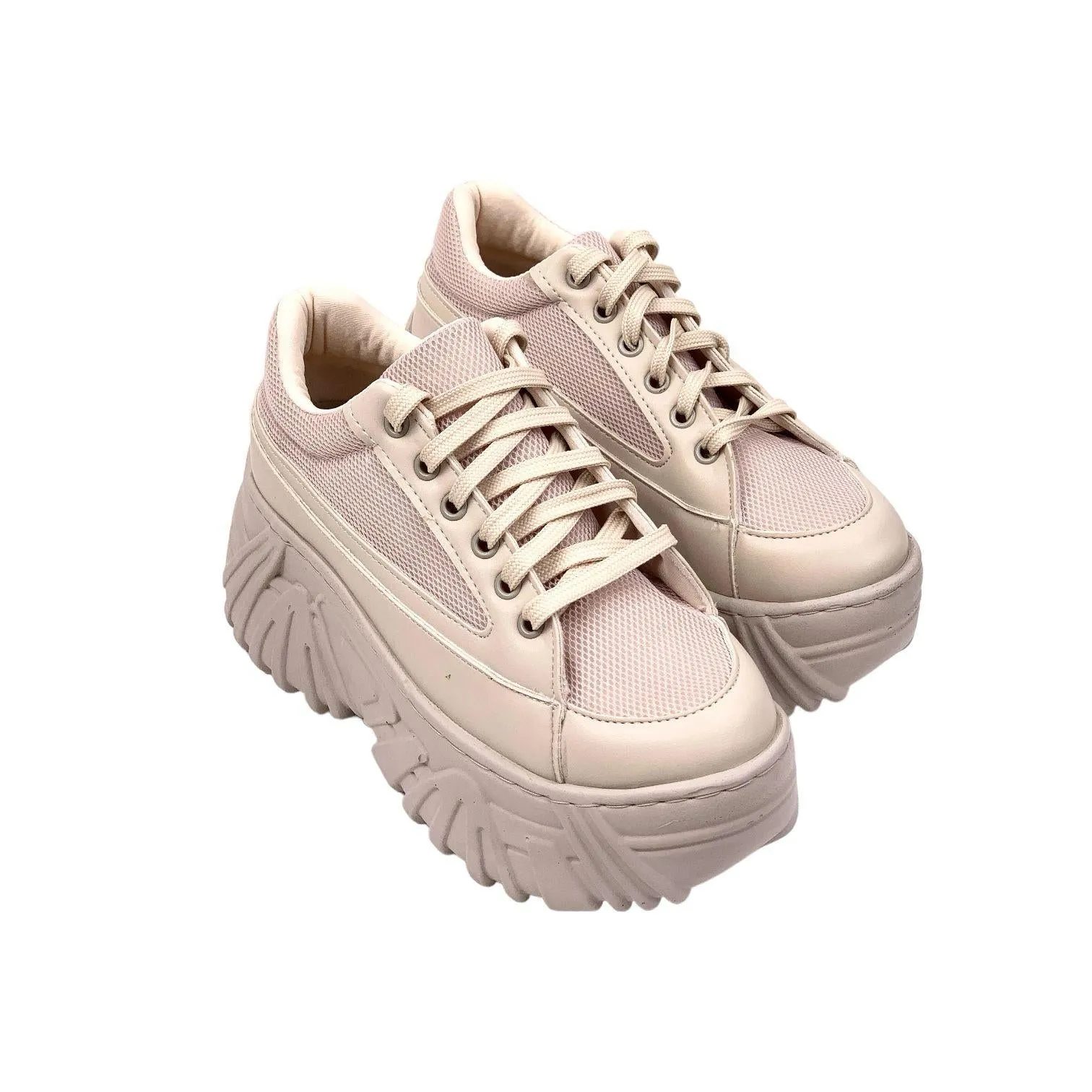 Women's beige high sole sneaker sports shoes