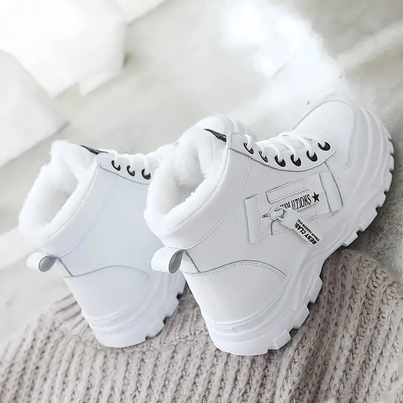 Women's High Top Shoes - Winter Plush Lined, Lace-up Sports Shoes