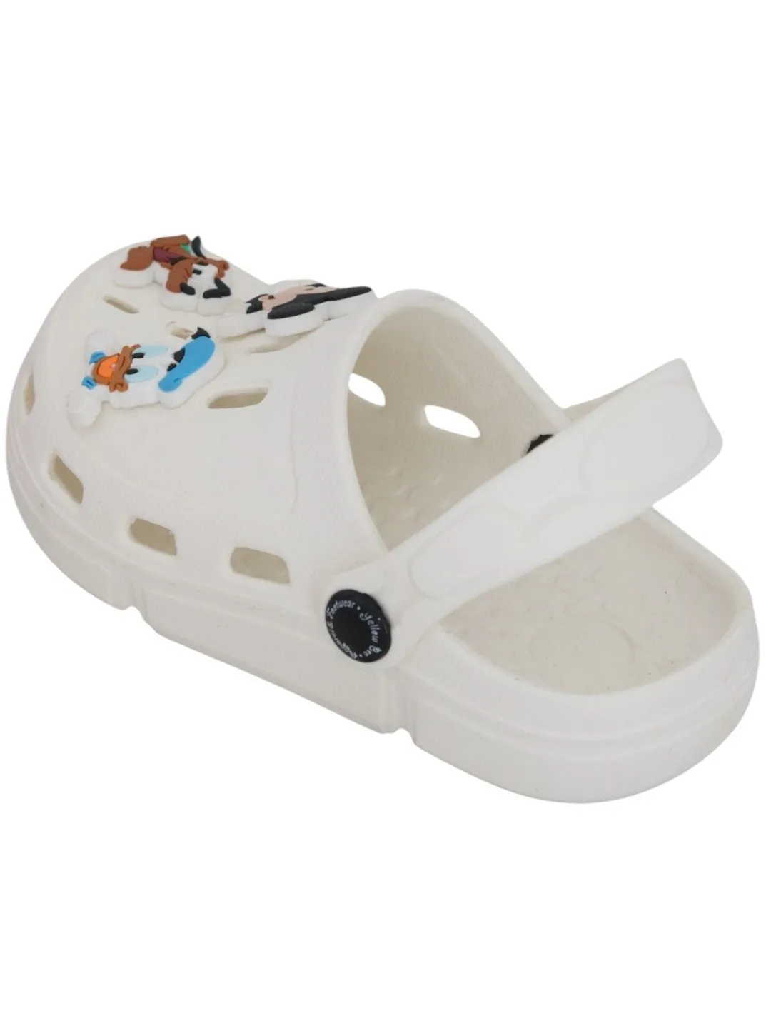 Yellow Bee Boys’ Disney Clogs with Mickey Mouse, Donald Duck & Pluto Charms – White