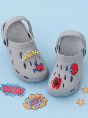 Yellow Bee Boys’ Marvel Spider-Man Clogs with Web & Hero Charms – Grey