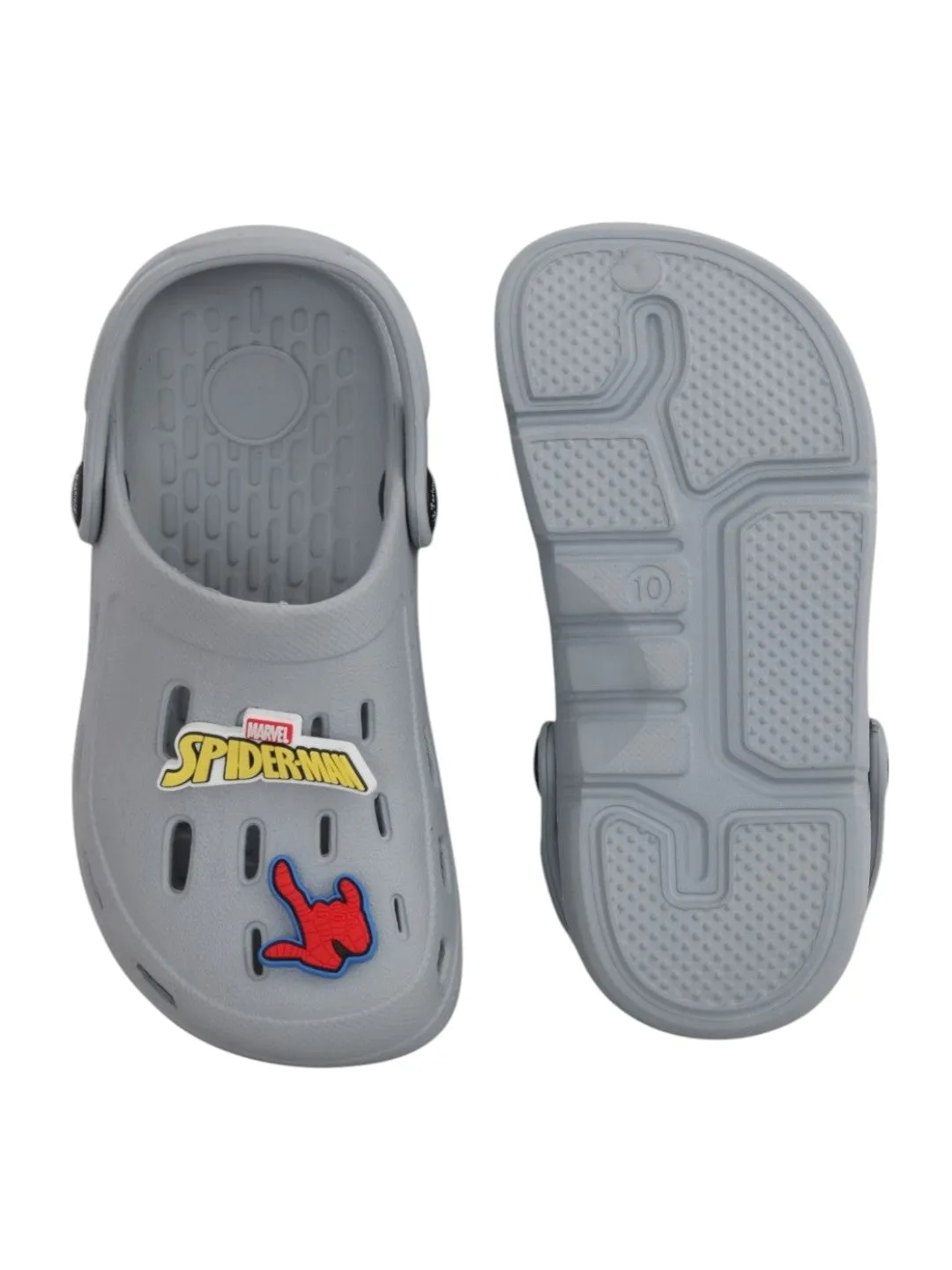 Yellow Bee Boys’ Marvel Spider-Man Clogs with Web & Hero Charms – Grey