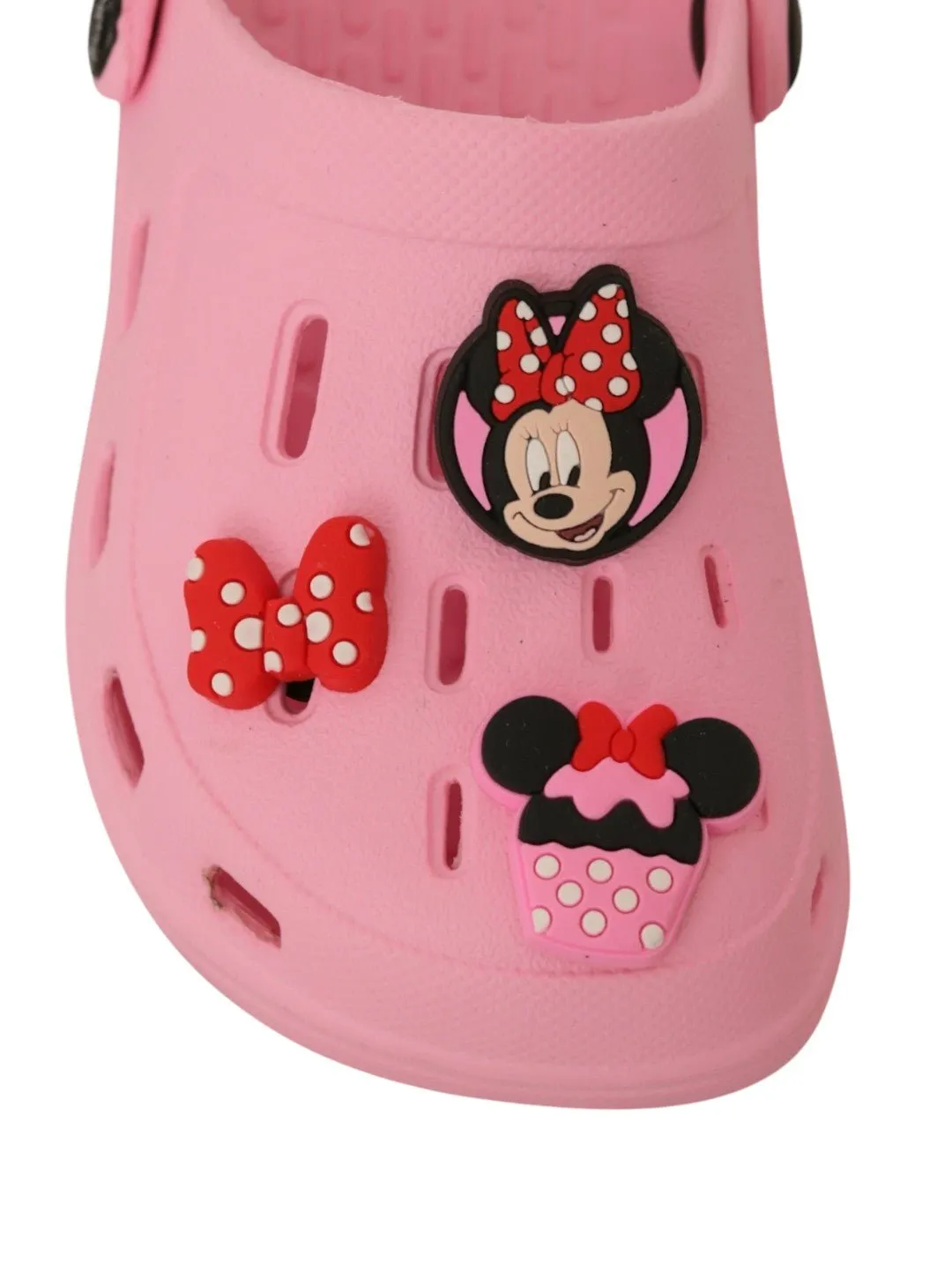 Yellow Bee Girls’ Disney Minnie Mouse Clogs with Bow & Cupcake Charms – Pink