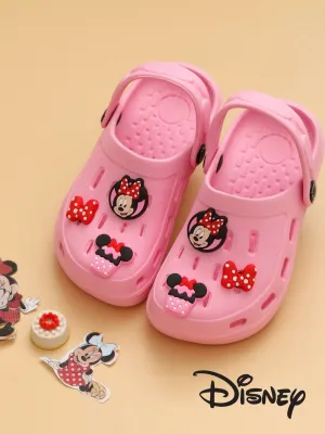 Yellow Bee Girls’ Disney Minnie Mouse Clogs with Bow & Cupcake Charms – Pink