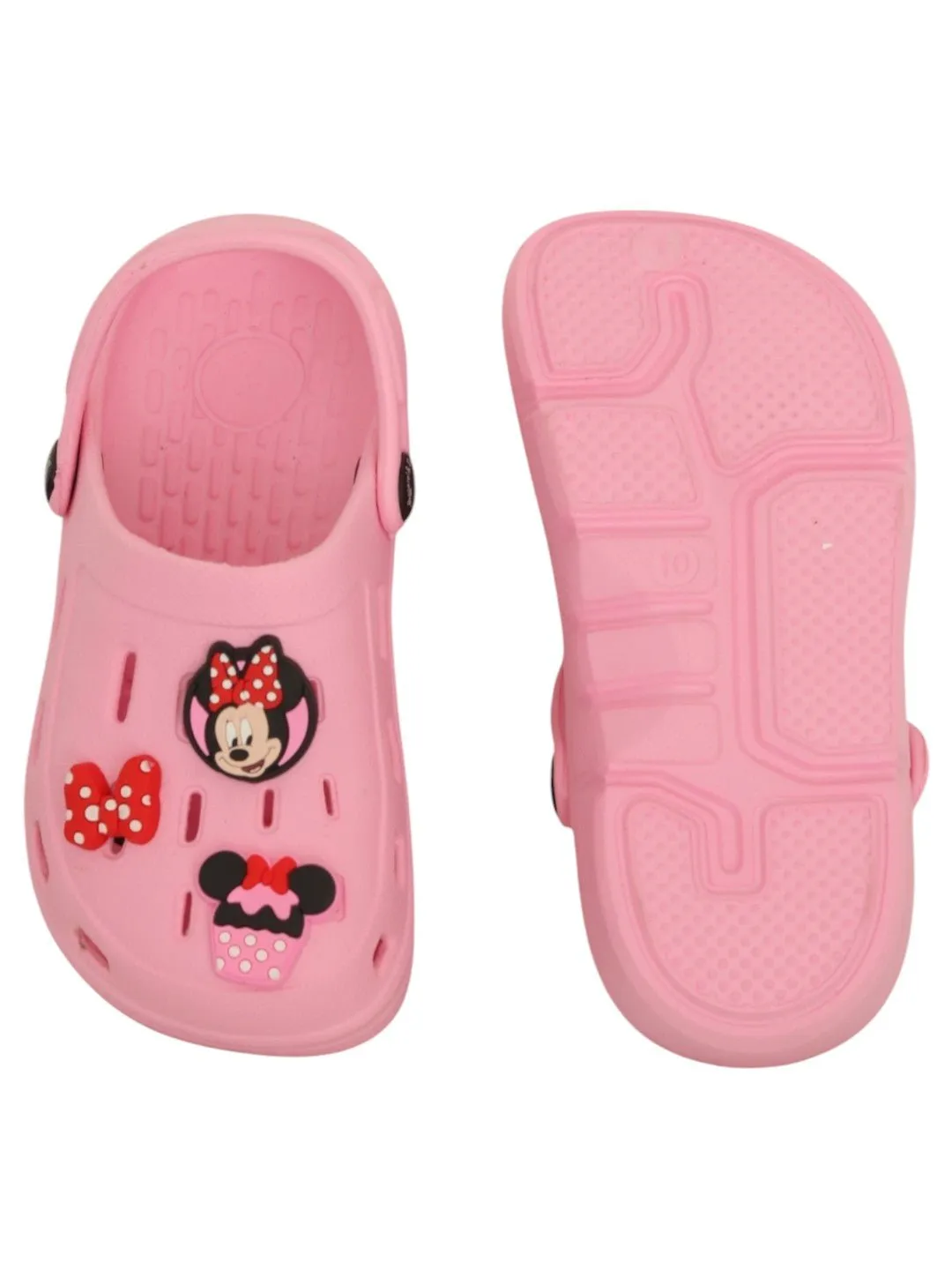 Yellow Bee Girls’ Disney Minnie Mouse Clogs with Bow & Cupcake Charms – Pink