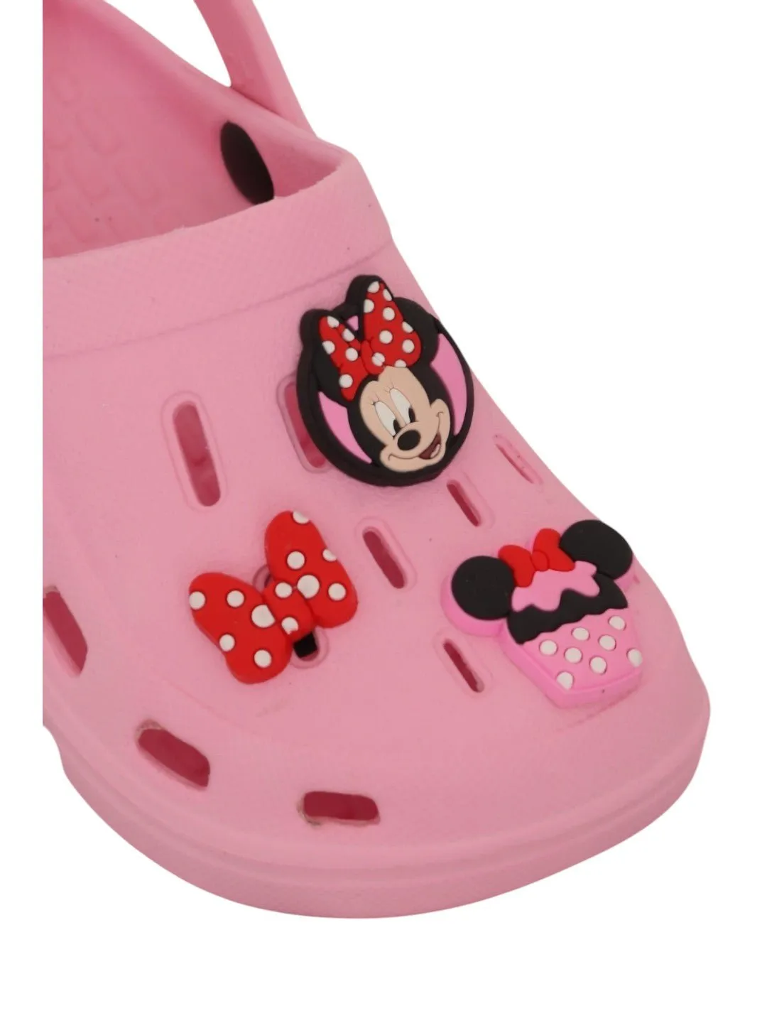 Yellow Bee Girls’ Disney Minnie Mouse Clogs with Bow & Cupcake Charms – Pink